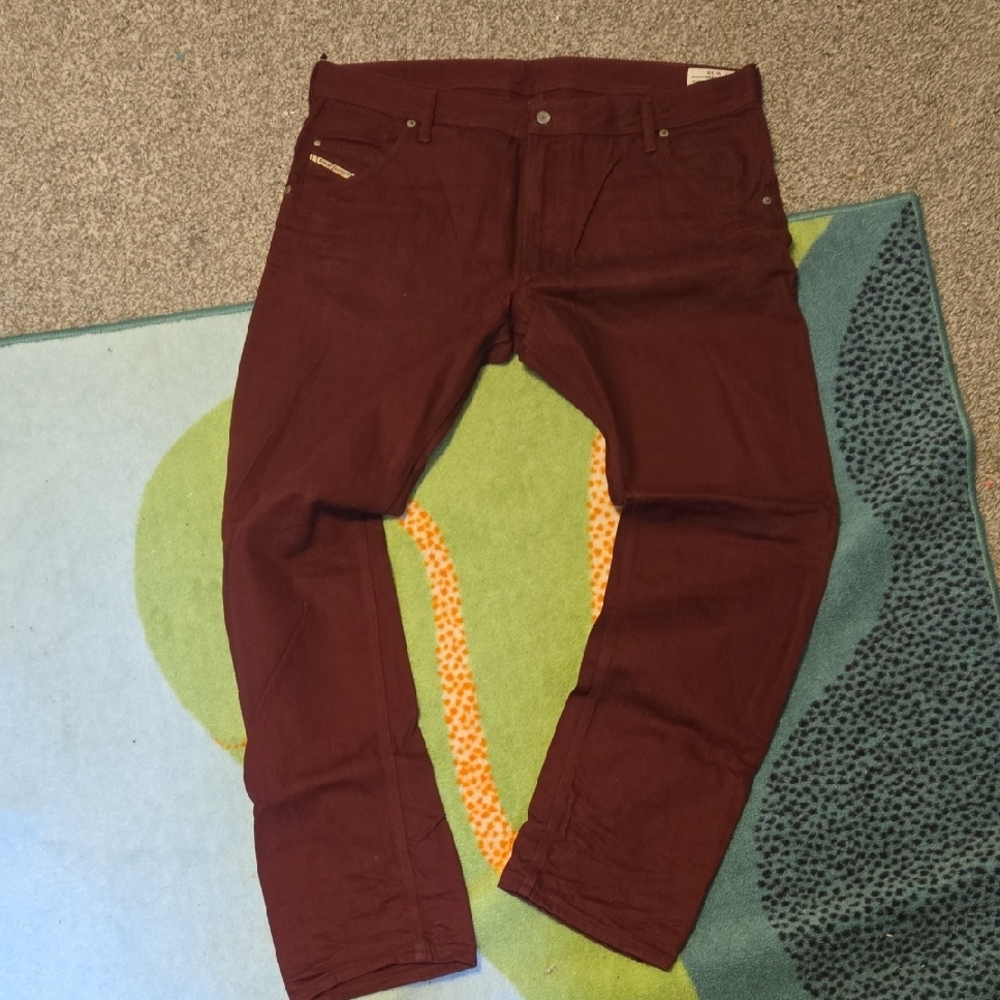 New Diesel Men's Jeans in Deep Burgundy